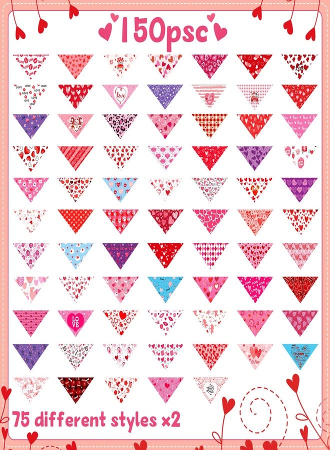 Abbylike 150 Pcs Valentine‘s Day Dog Bandanas Bulk Heart Bandanas Triangle Washable Dog Scarf Adjustable pet Bib Handkerchief for Small Medium Large Pets Birthday Supply - Image 2